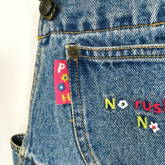 Disney Vtg 90s Pooh M Denim Jean Bib Overalls Embroidered Distressed - Picture 5 of 8